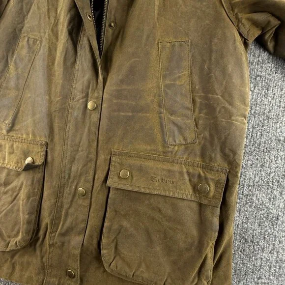 Barbour Acorn Waxed Jacket Women Full Zip Size 8 US Brown Green Lined Outdoors - Picture 3 of 16